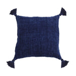 pillow linen square tassels indigo navy feather down insert