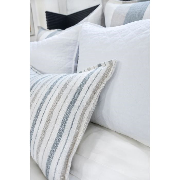 Unique Heavy Linen Bedding - Light Blue and Ivory Stripe Big
