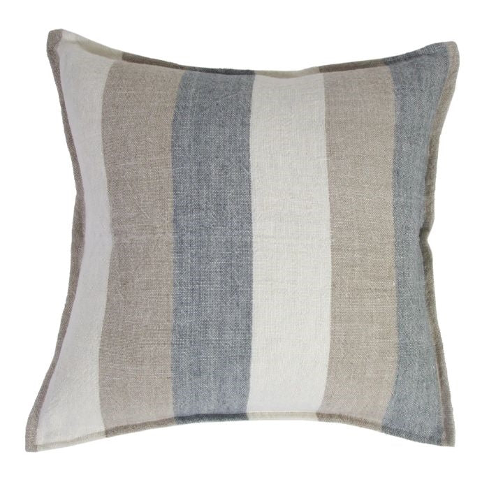 blue natural heavy weight linen stripe pillow