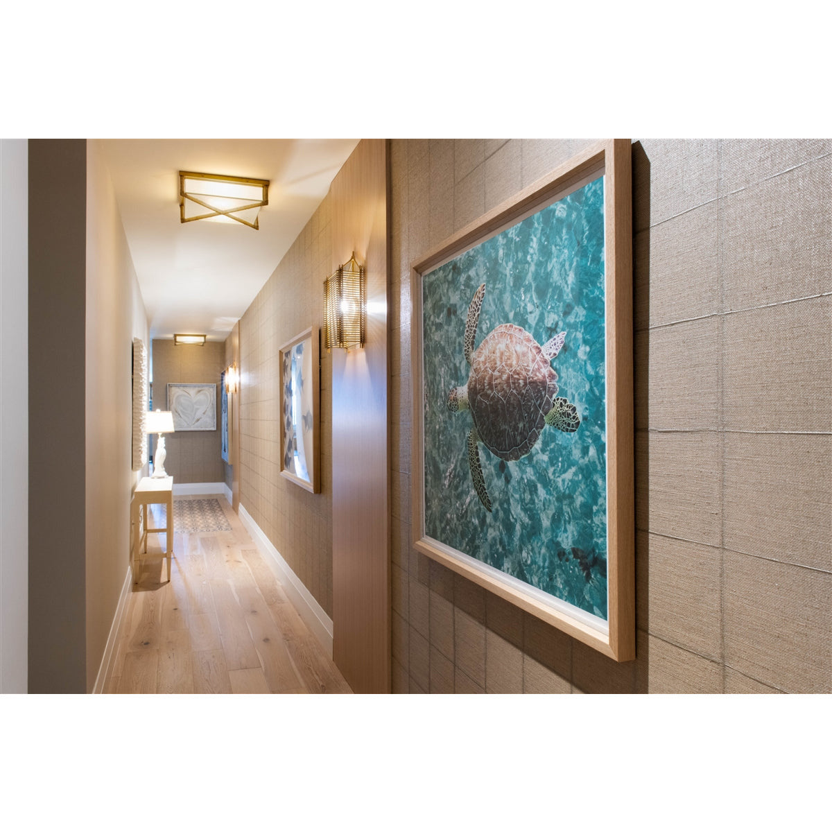 coastal sea turtle natural wood framed wall art