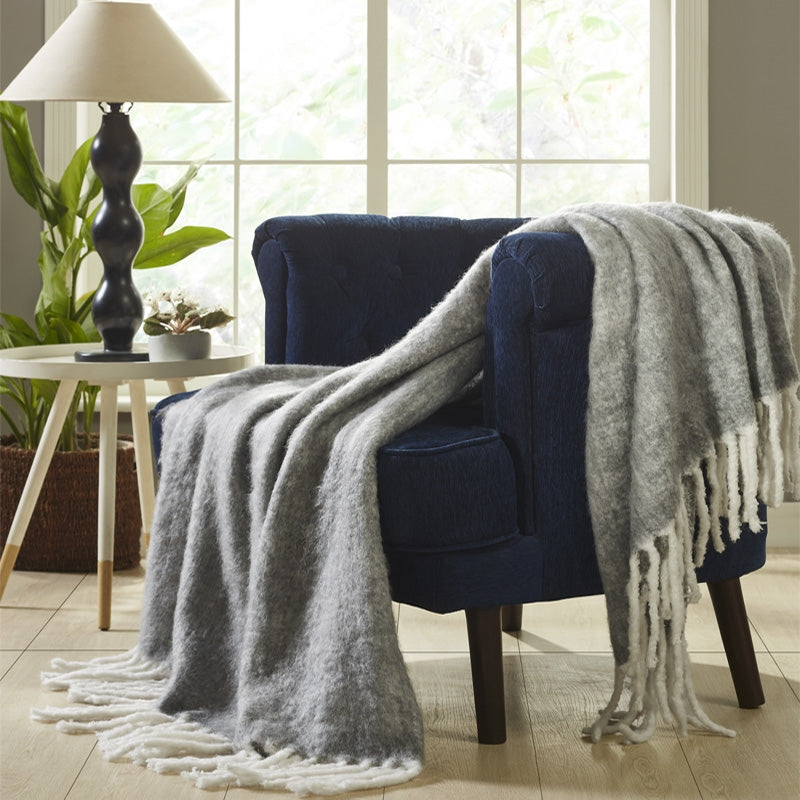 Designer Throw Blanket Grey Wool Acrylic Mohair BSEID