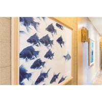 coastal blue fish natural wood framed wall art