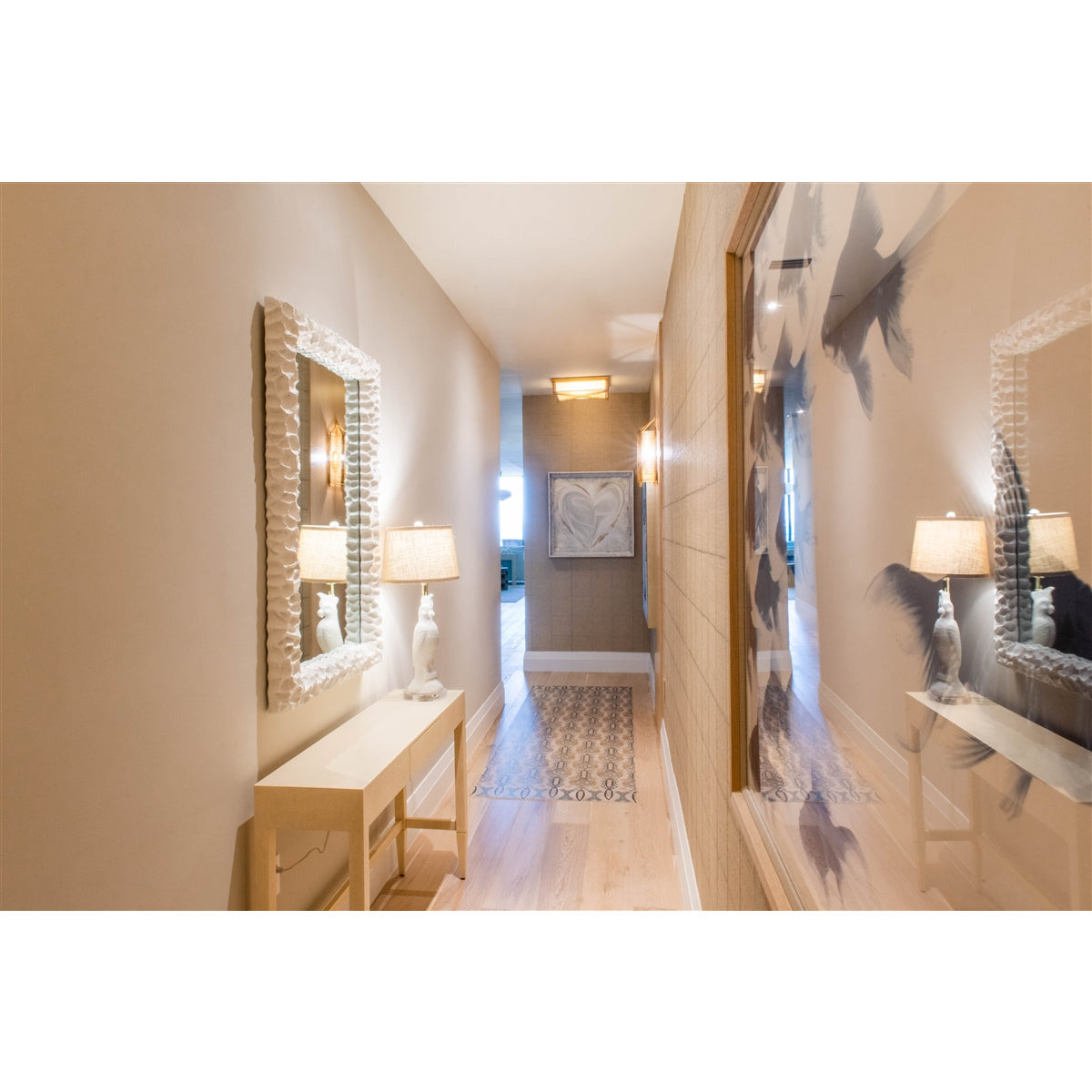 coastal blue fish natural wood framed wall art