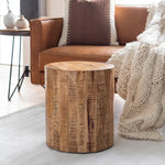 wood round end table organic kilm dry natural