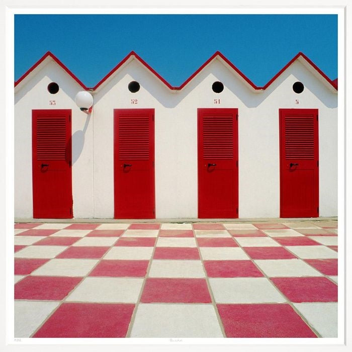 giclee wall art red white beach huts