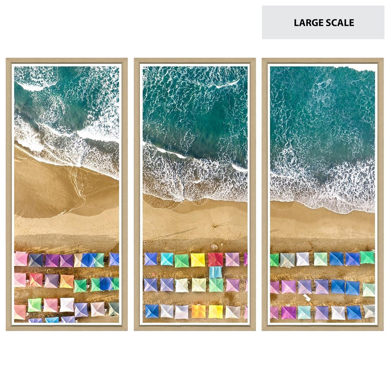 coastal multi color natural wood frame triptych