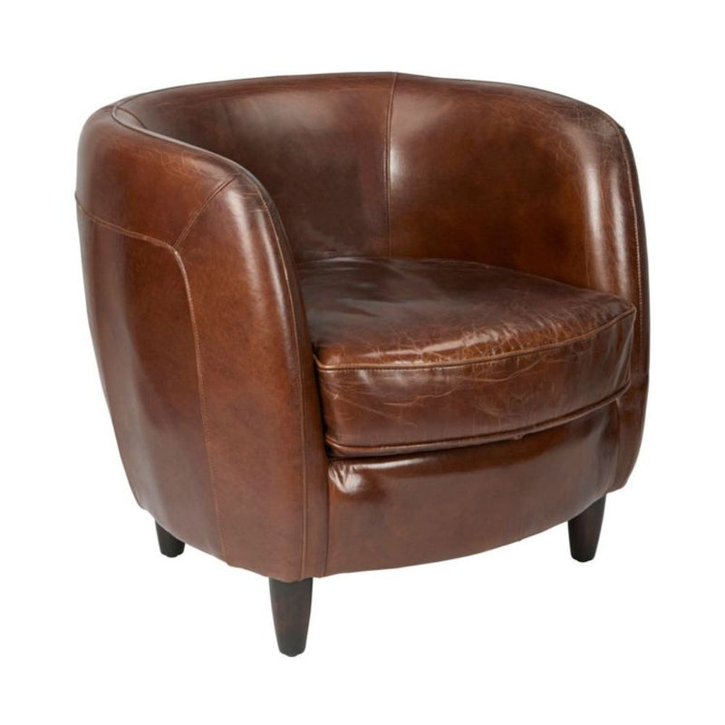 Unique rounded brown leather chair