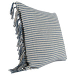 Blue and white stripped pillow with tassels