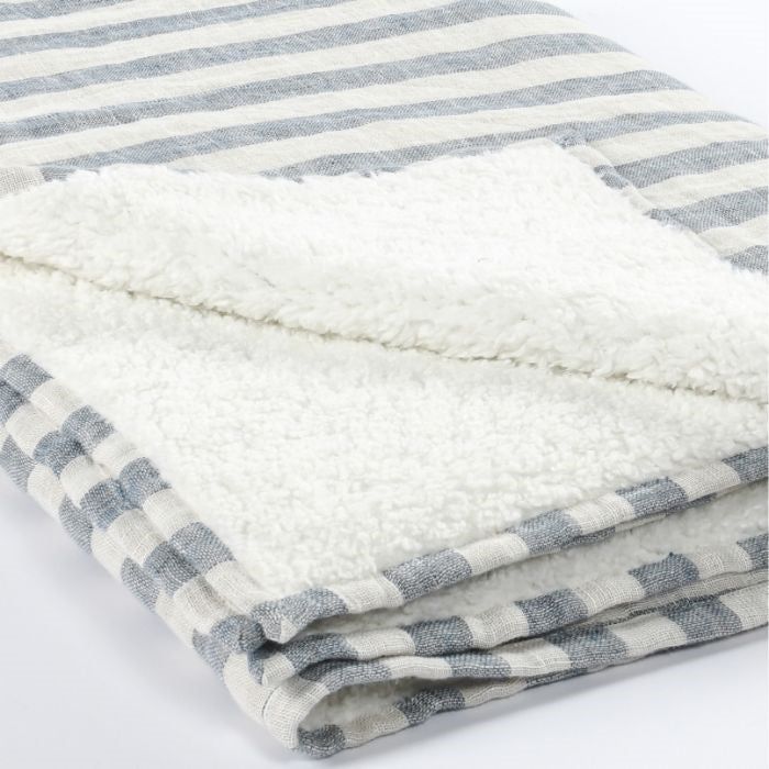 blue ivory stripe throw sherpa