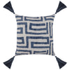 square blue off-white indoor/outdoor contemporary pillow tassels 20"