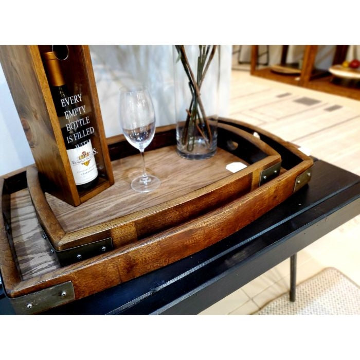 Vino Wine Barrel Oak Tray Rectangle - Decorative Boards + Trays