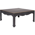black square coffee table curved detail gold accents