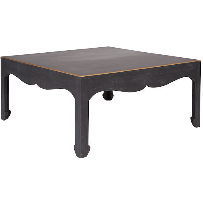 black square coffee table curved detail gold accents