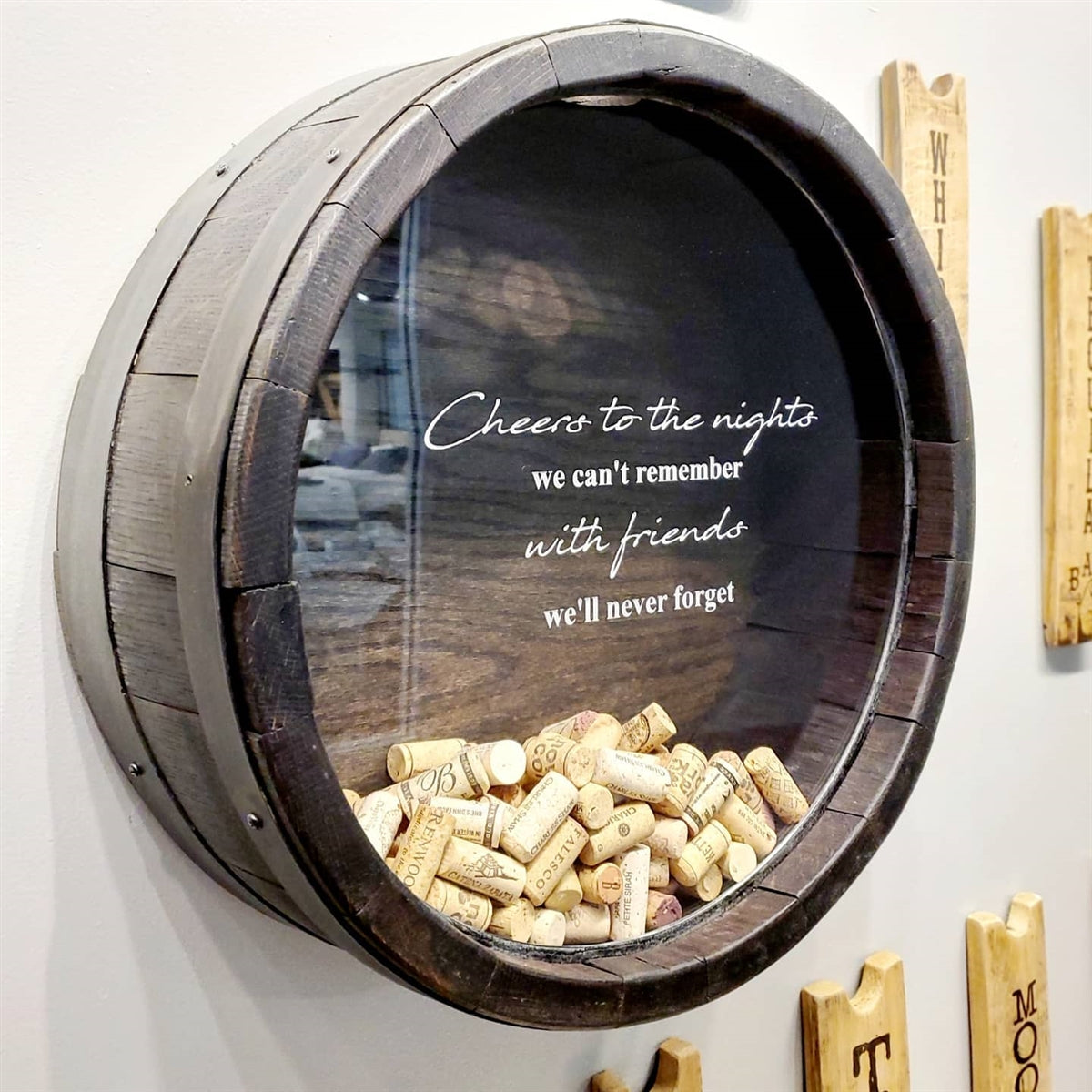 round wine barrel cork display round wall mount cheers