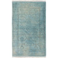 aqua wool area rug rectangle cream fringe edge