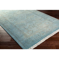aqua wool area rug rectangle cream fringe edge