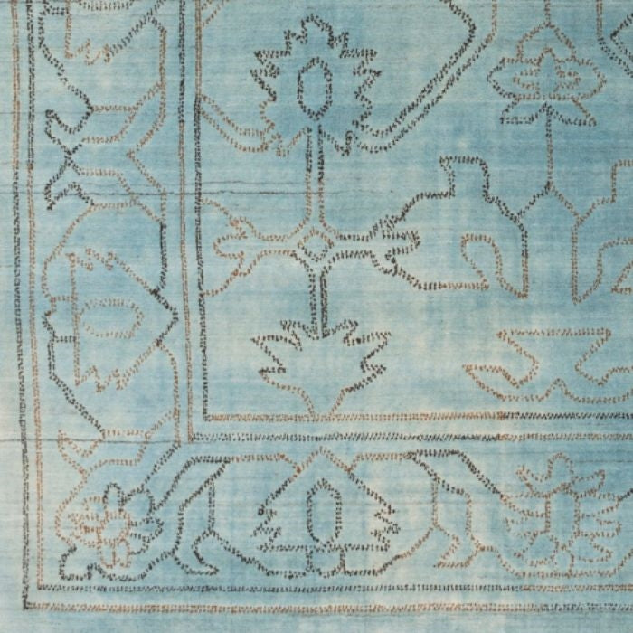 aqua wool area rug rectangle cream fringe edge