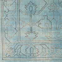 aqua wool area rug rectangle cream fringe edge