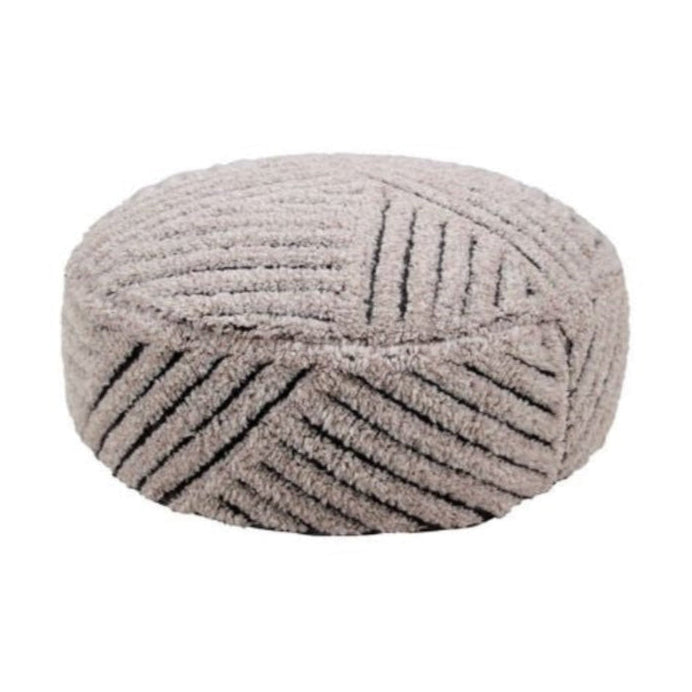 round pouf cotton canvas geometric charcoal