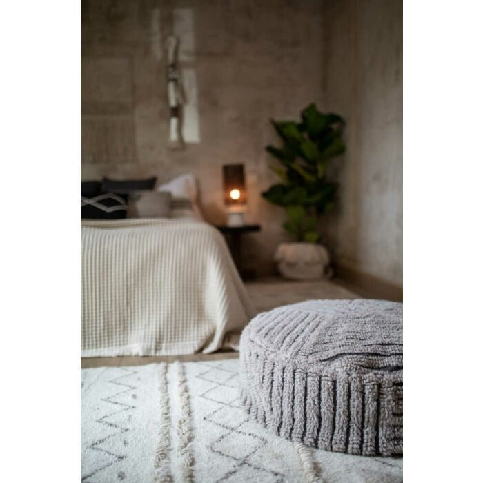 round pouf cotton canvas geometric charcoal