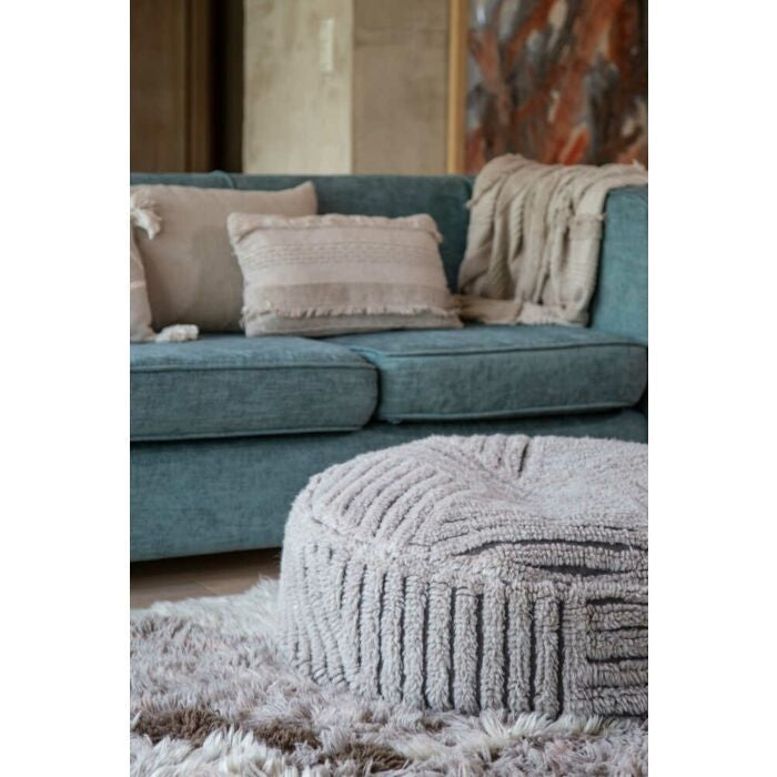 round pouf cotton canvas geometric charcoal