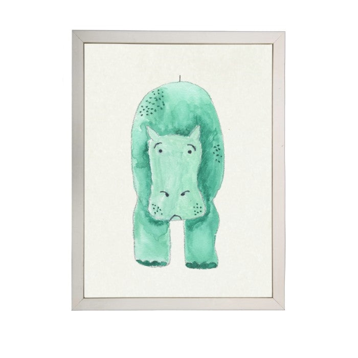 Green Hippo Children's Art - USA-Made Hippo Watercolor Art | BSEID