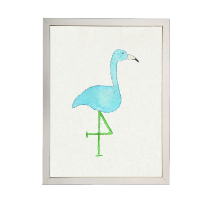 wall art children's watercolor turquoise flamingo silver frame