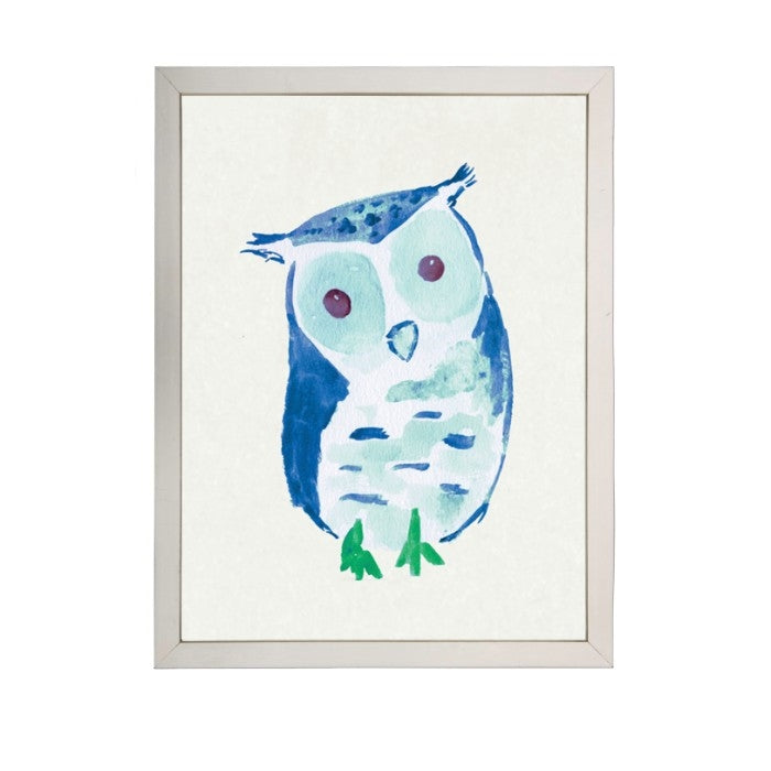 Blue Owl Children's Art - USA-Made Bird Watercolor Art | BSEID