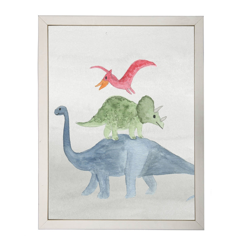 rectangle art print watercolor dinosaur red green blue silver frame