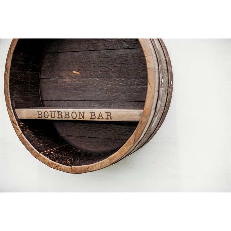 round bourbon bar barrel wall shelf whiskey quote