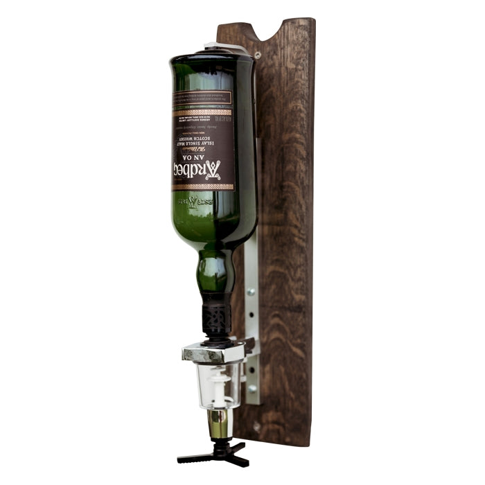 barrel head round wood rustic whiskey dispenser