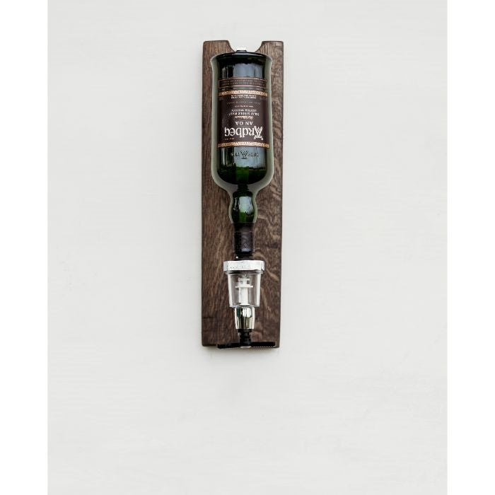barrel head round wood rustic whiskey dispenser
