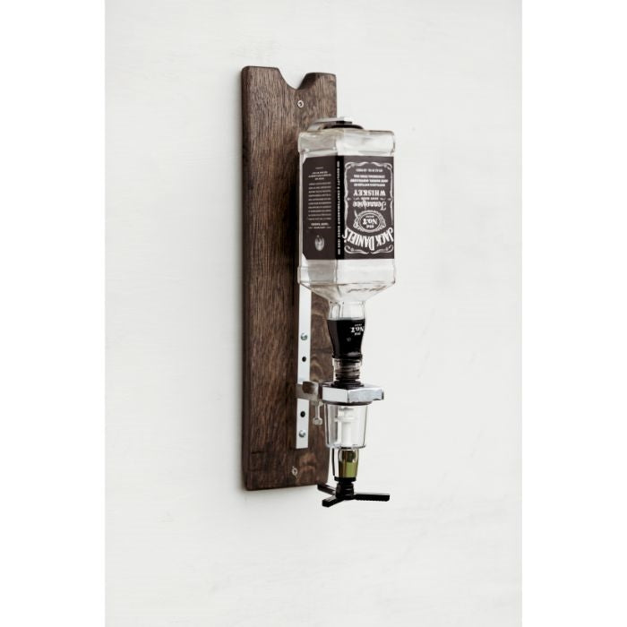 barrel head round wood rustic whiskey dispenser