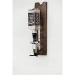 barrel head round wood rustic whiskey dispenser