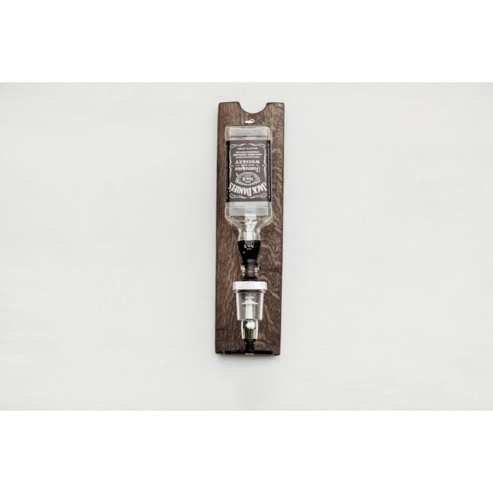barrel head round wood rustic whiskey dispenser
