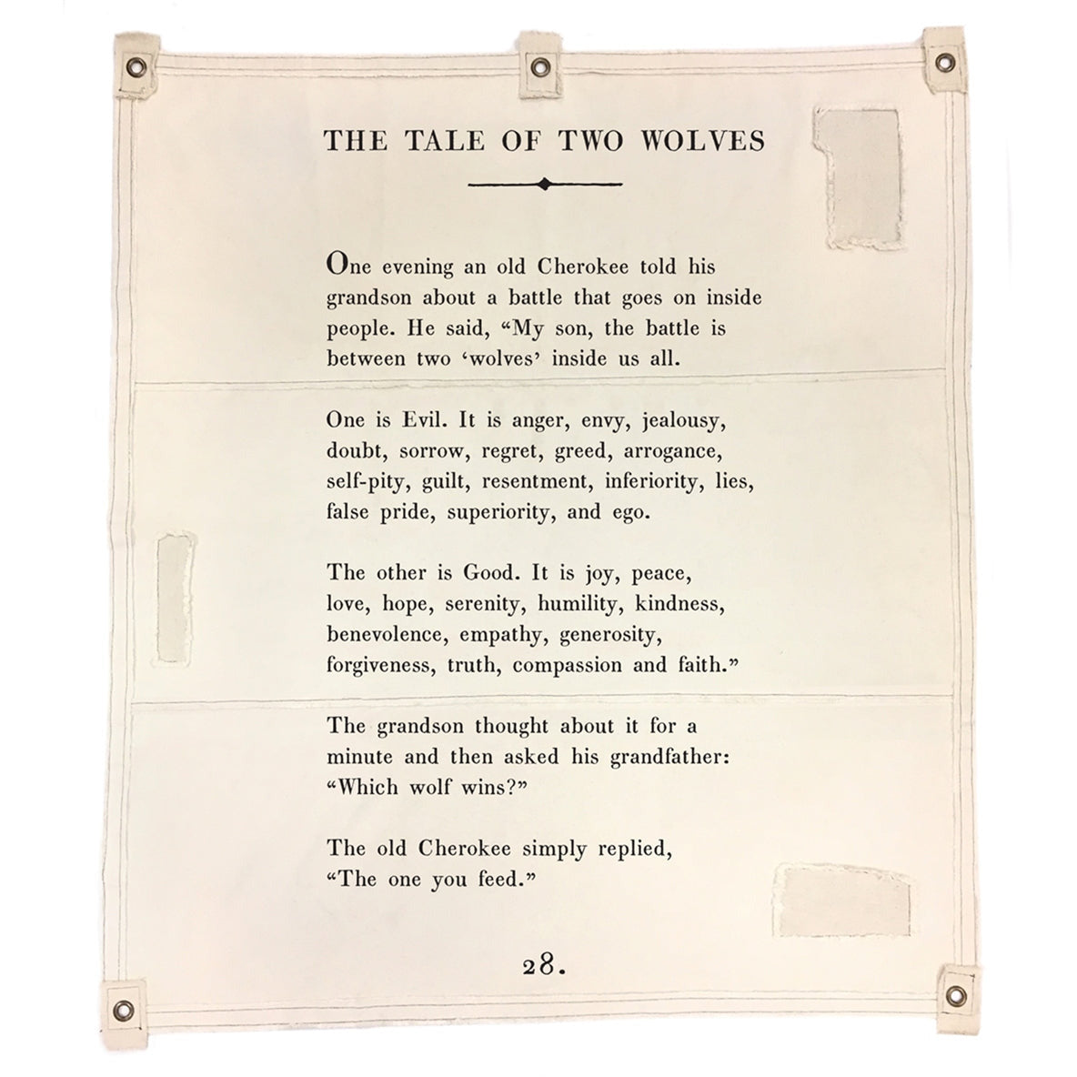 old cherokee passage tarp cream black wording canvas