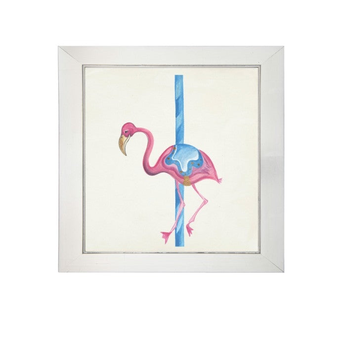 Wall art watercolor carousel merry-go-round flamingo ride pole Antique Curiosities