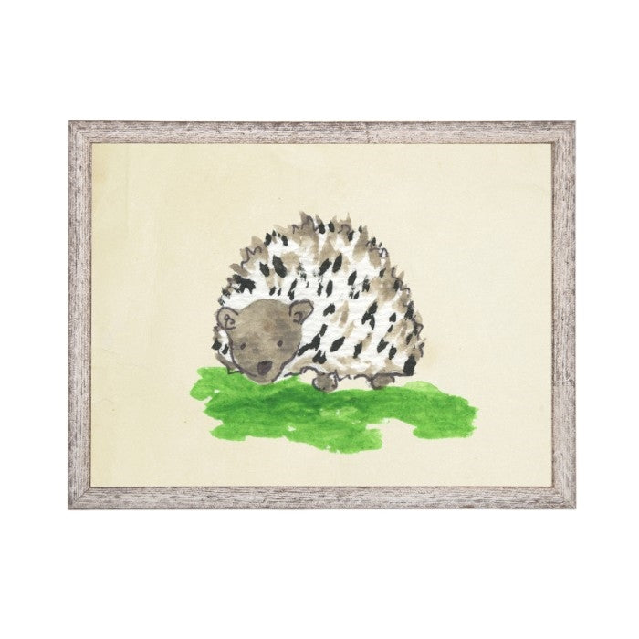 wall art porcupine animal water color grey/blue frame wood glass reproduction Antique Curiosities