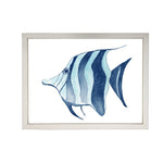 wall art children's watercolor blue striped fish aqua silver frame