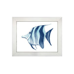 wall art children's watercolor blue striped fish aqua silver frame
