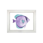 wall art children's watercolor purple blue fish silver frame