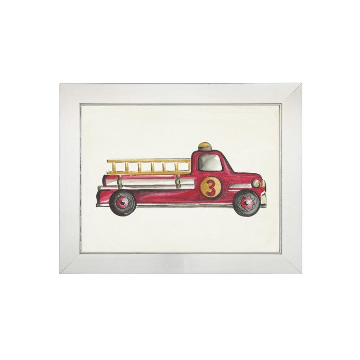 Red Fire Truck Art - USA-Made Fire Truck Water Color Art | BSEID