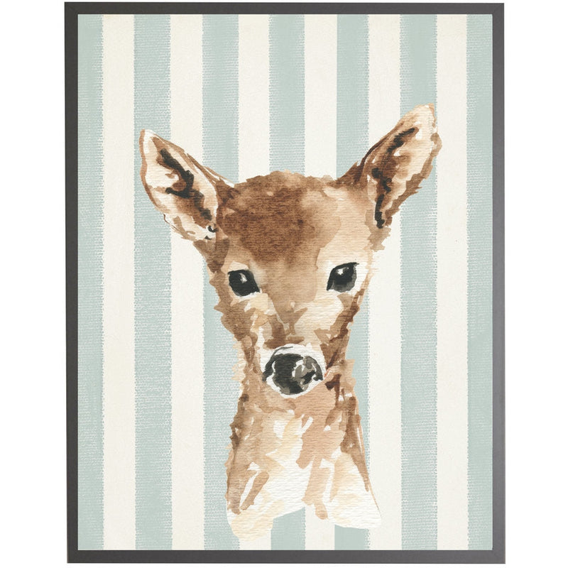 rectangle art print watercolor baby deer gray wood frame light blue stripes