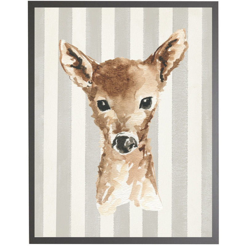 rectangle art print watercolor baby deer gray wood frame stripes
