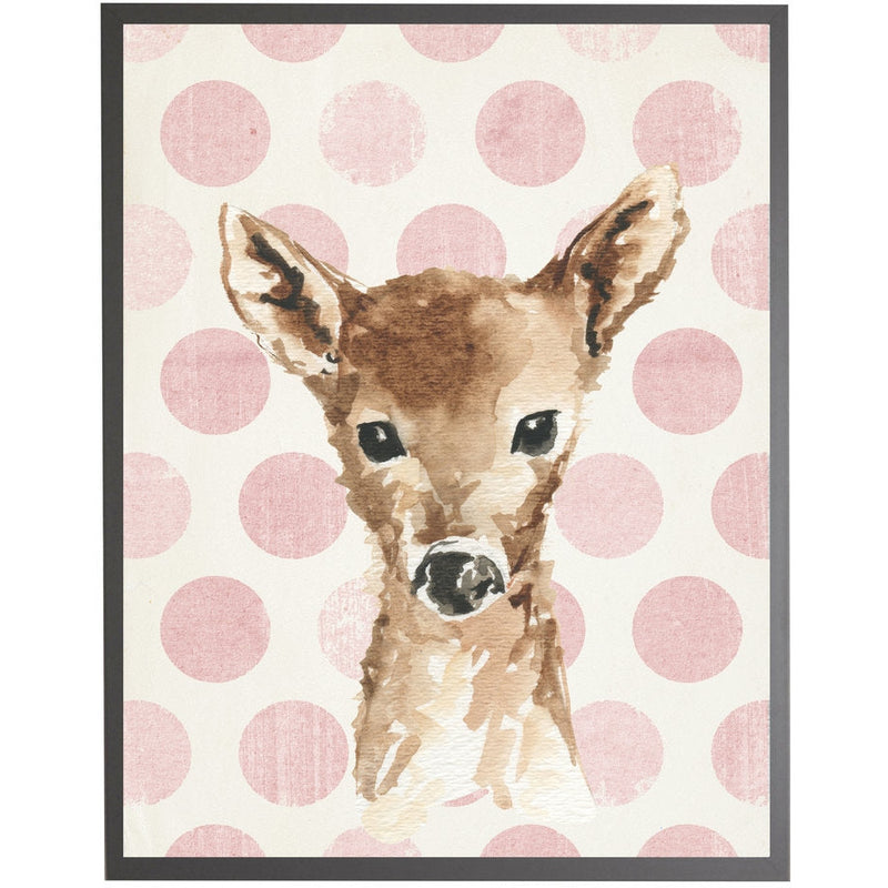 rectangle art print watercolor baby deer gray wood frame light pink dots