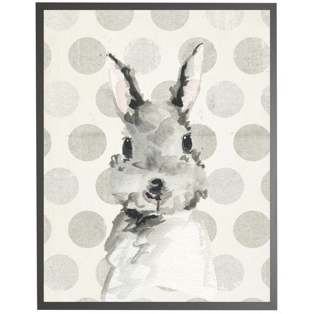 rectangle art print watercolor baby bunny rabbit grey wood frame dots