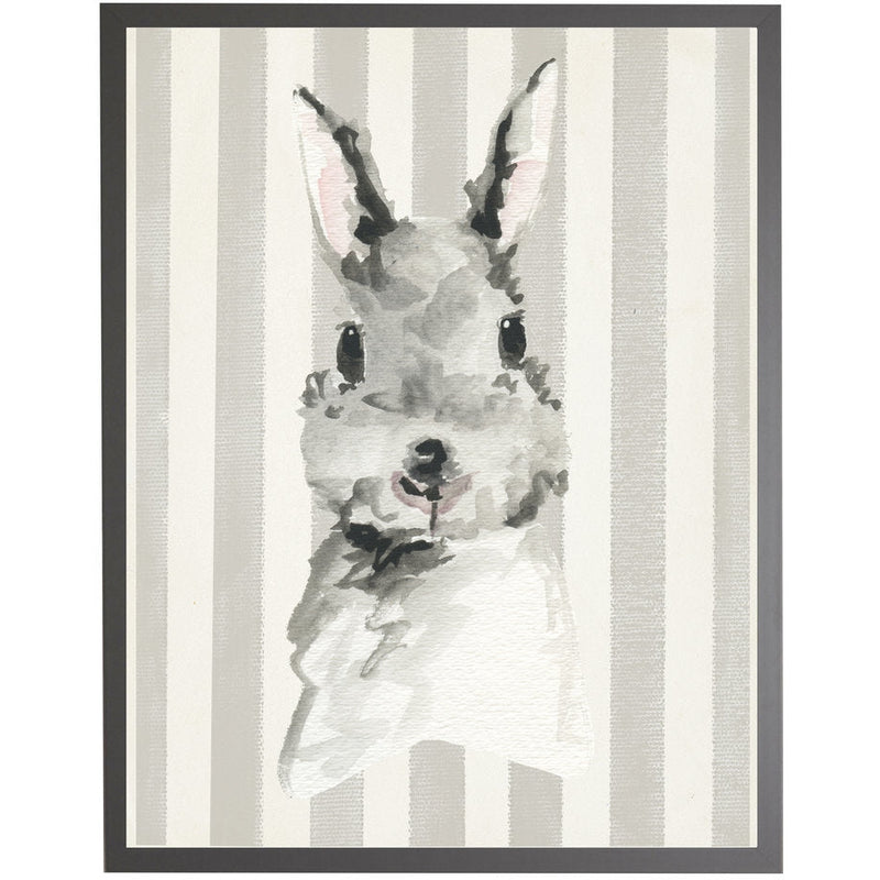 rectangle art print watercolor baby bunny rabbit grey wood frame stripes