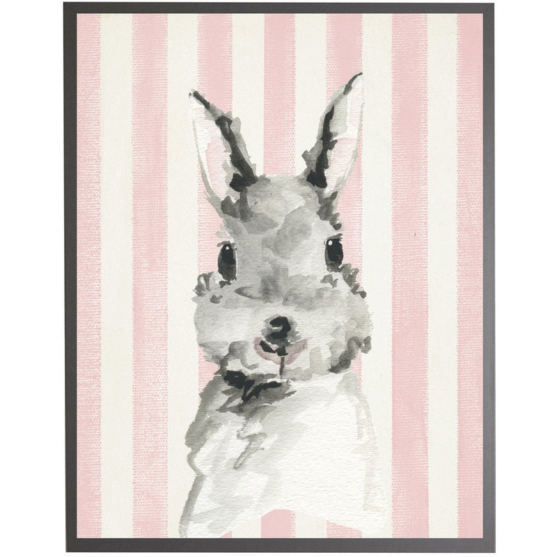 rectangle art print watercolor baby bunny rabbit grey wood frame pink stripes