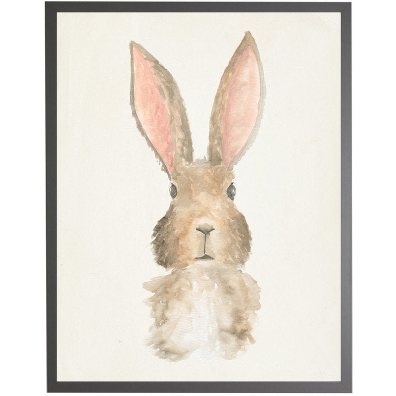 rectangle art print watercolor baby bunny rabbit grey wood frame