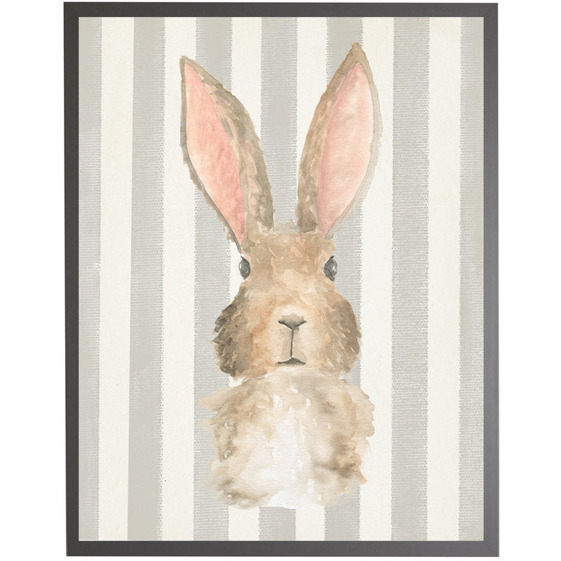 rectangle art print watercolor baby bunny rabbit grey wood frame stripes